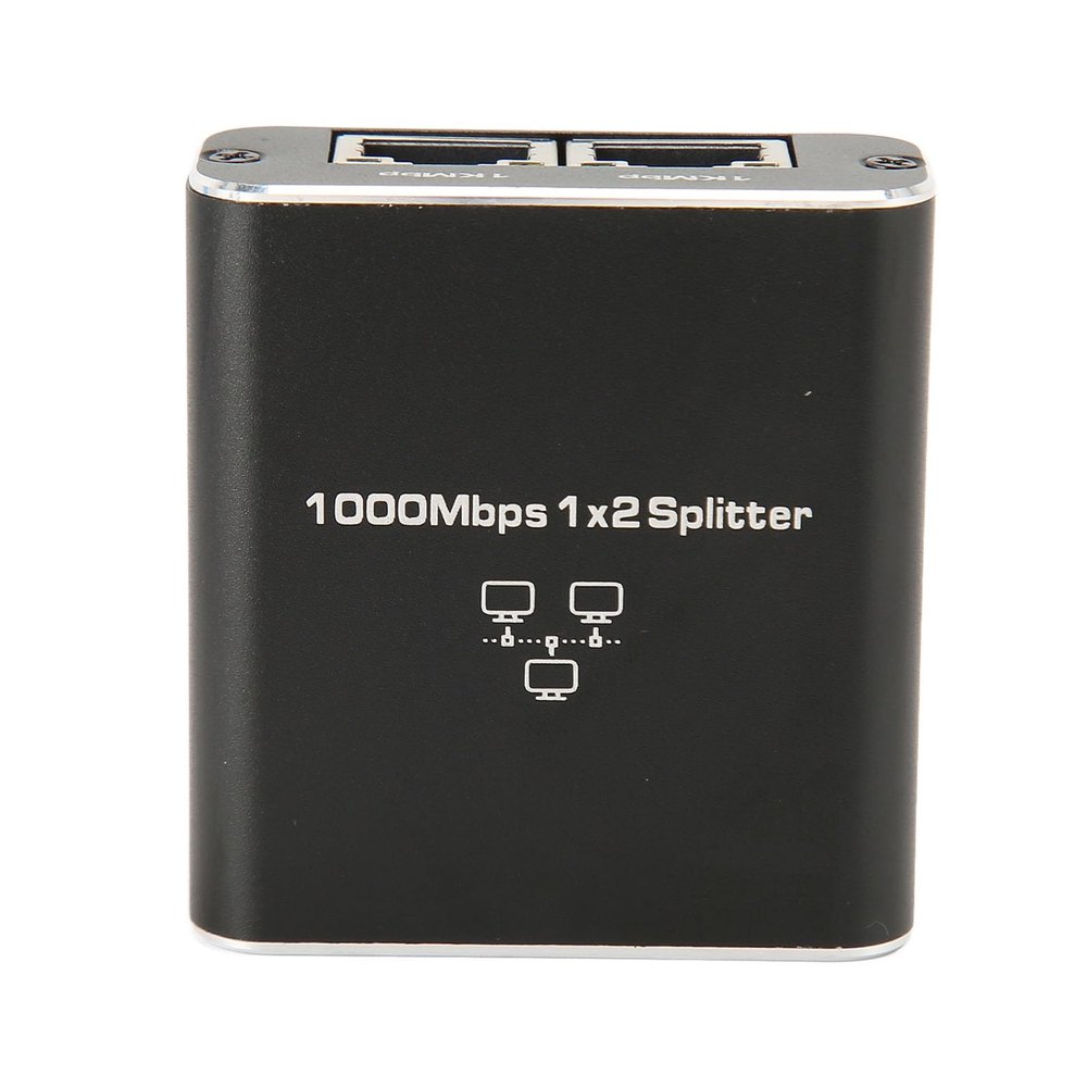 Gigabit Splitter, 1000Mbps 1 in 2 Out RJ45 Port, Aluminum Alloy Network Splitter with Working Status Indicator Light for PC Laptop Router