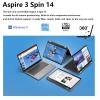 acer Aspire 3 Spin 14 Convertible Laptop, WUXGA 1920 x 1200 IPS Touch Display, Touchscreen 2-in-1 Laptop, Intel Core i3-N305 8GB LPDDR5 RAM 256GB SSD, Wi-Fi 6, Windows 11 Home, Pure Silver view 2