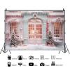20x10ft Christmas Backdrop Merry Christmas Snow Scene Pink Wood Door Christmas Tree Photography Background Xmas Party Decorations Kids Girls Outdoor Portraits Photo Studio Props view 2
