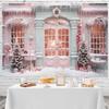 20x10ft Christmas Backdrop Merry Christmas Snow Scene Pink Wood Door Christmas Tree Photography Background Xmas Party Decorations Kids Girls Outdoor Portraits Photo Studio Props view 4