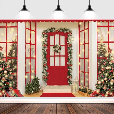10x6.5ft Christmas Backdrop Xmas Christmas Tree Green Pine Leaves Photography Background Merry Christmas Party Decorations Kids Adults Portraits Family Decor Photo Studio Props