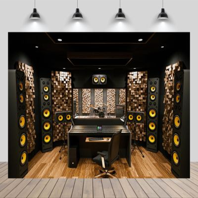 CHNYWORK 8x6ft Recording Studio Backdrop Professional Sound Mixer Sound Source Equipment Listening Device Operation Desk Background Singer Music Producer Party Decor Photo Booth Studio Props