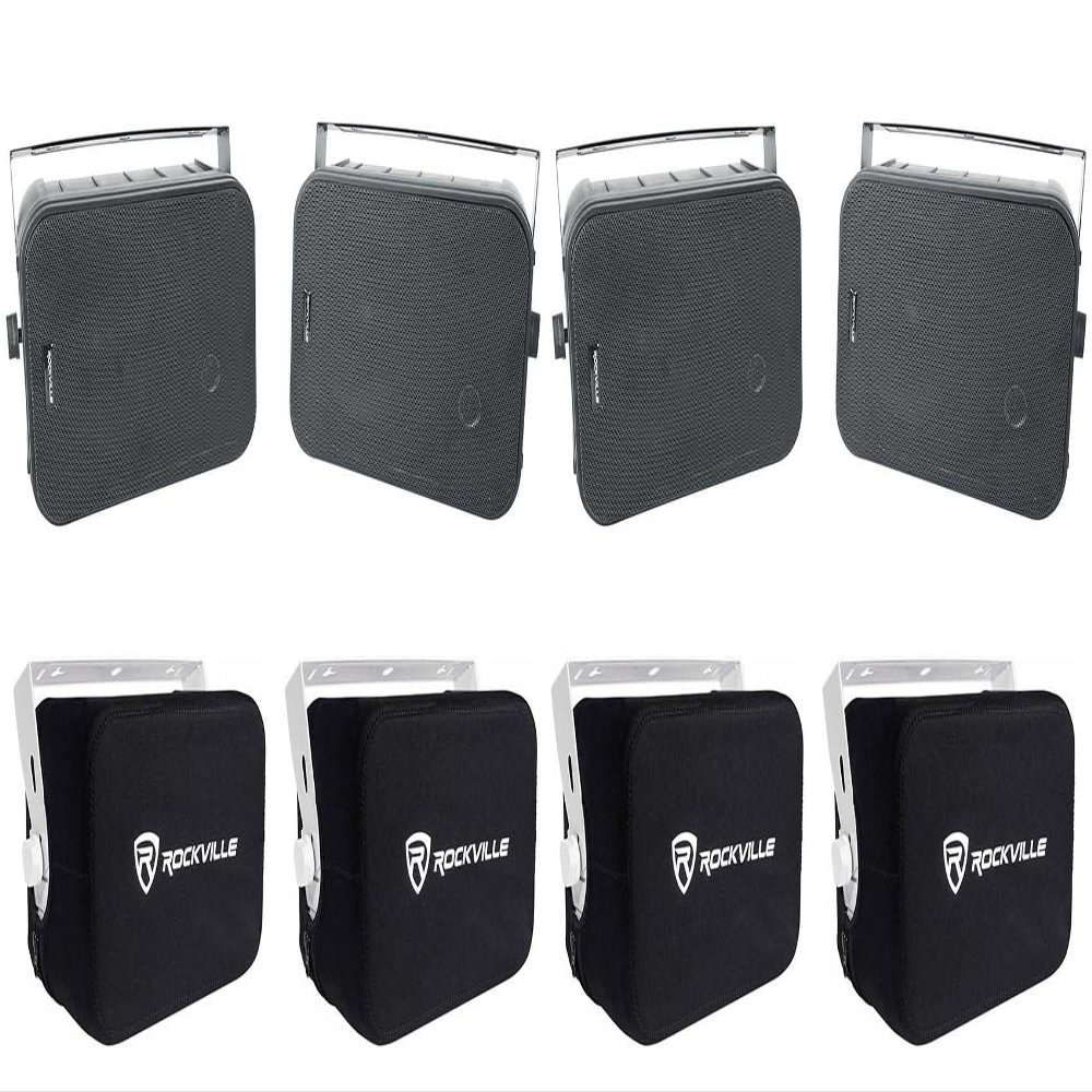 Rockville Bundle: (2) Pair HP65S Black 6.5" 250w Indoor/Outdoor Swivel Home Theater Speakers Bundle with (2) RWBC65S Neoprene Covers (4 Items)