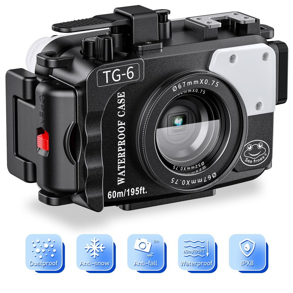 Sea frogs Camera Housing Compatible with Olympus TG6, Waterproof IPX8 Rated, 60m/197ft Depth Protection Underwater Camera Case, Black