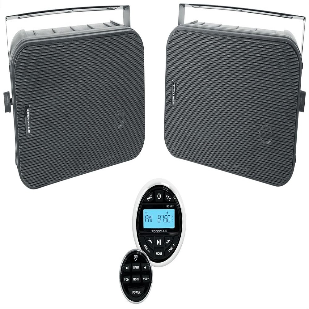 Rockville Bundle: (1) Pair HP65S Black 6.5" 250w Indoor/Outdoor Swivel Home Theater Speakers Bundle with (1) RGHR2 Marine Gauge Hole Receiver (2 Items)