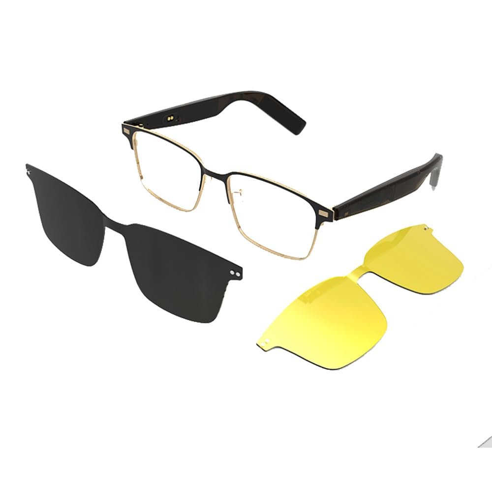 CatXQ Smart Bluetooth Glasses for Men Women | Auto Switch | Blue Light Blocking & Polarized Sunglasses & Night Vision Lens - Gold