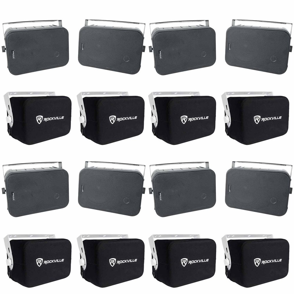 Rockville Bundle: (4) Pair HP65S Black 6.5" 250w Indoor/Outdoor Swivel Home Theater Speakers Bundle with (4) RWBC65S Neoprene Covers (8 Items)