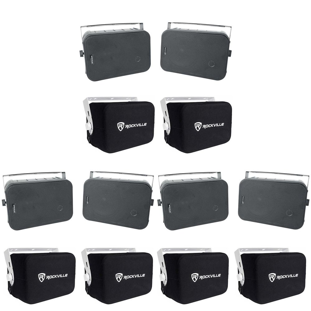 Rockville Bundle: (3) Pair HP65S-8 Black 6.5" Indoor/Outdoor Swivel Home Theater Speakers Bundle with (3) Pair RWBC65S Neoprene Covers (6 Items)