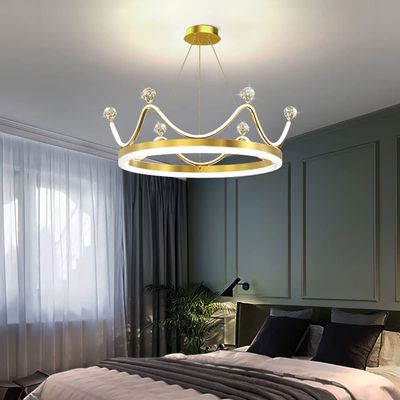 BRRSKBK 20" Princess Girls Chandelier for Bedroom Pink Gold Crown Chandelier for Kid Room Dimmable LED Pendant Light Round Modern Ceiling Hanging Lamp for Children Nursery Room Kindergarten