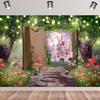 20x10ft Spring Enchanted Forest Backdrop Fairy Tale Books Pink Castle Photography Background Garden Mushroom Wonderland Banner Decorations Wedding Birthday Party Baby Shower Photo Booth Props view 2