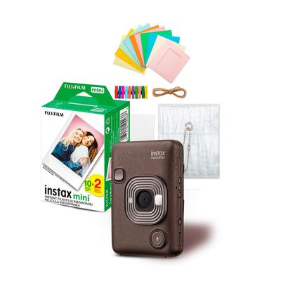 Fujifilm Instax Mini LiPlay Hybrid Instant Camera and Smartphone Printer (Deep Bronze) Bundle with Instax Mini Twin Film Pack (20 Exposures), and Accessory Kit (3 Items)