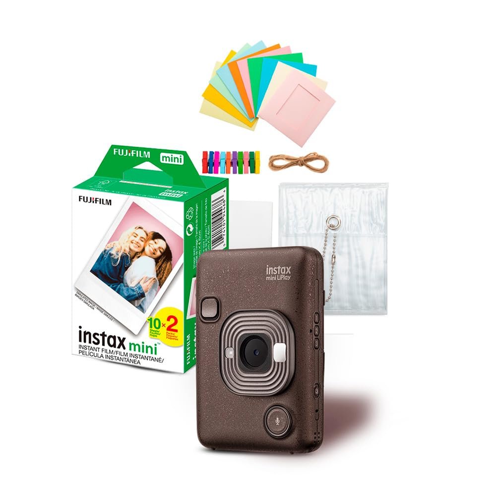 Fujifilm Instax Mini LiPlay Hybrid Instant Camera and Smartphone Printer (Deep Bronze) Bundle with Instax Mini Twin Film Pack (20 Exposures), and Accessory Kit (3 Items)