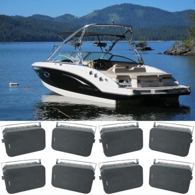 Rockville HP65S-8 Black 6.5" 500W Indoor/Outdoor Waterproof Speakers 8-Ohm with Swivel Mounts and Rustproof Metal Grilles, for Home, Patio, or Commercial Use, 8-Piece