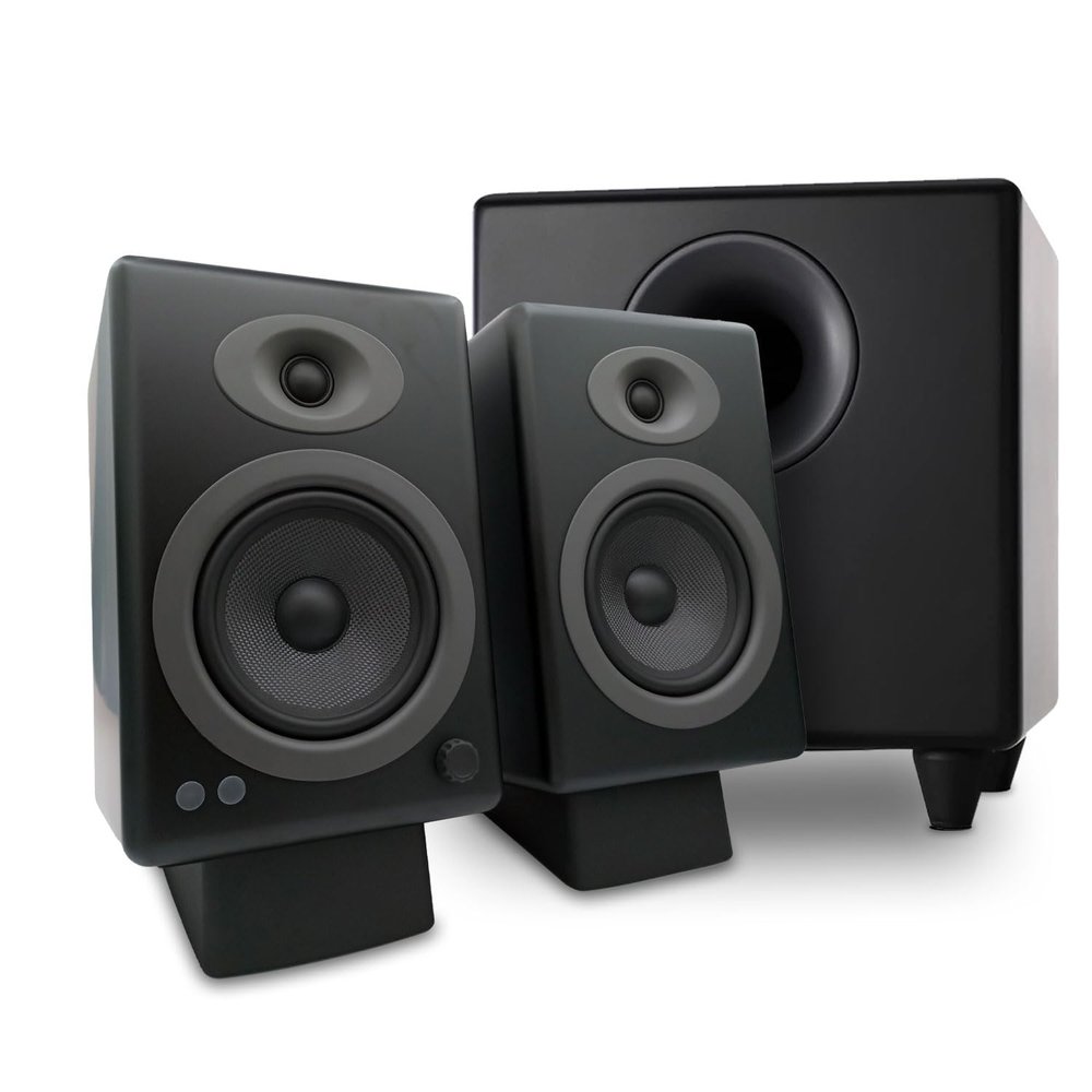 Audioengine A5 Black Bluetooth Bookshelf Speakers with S8 Black Subwoofer and DS2 Stands