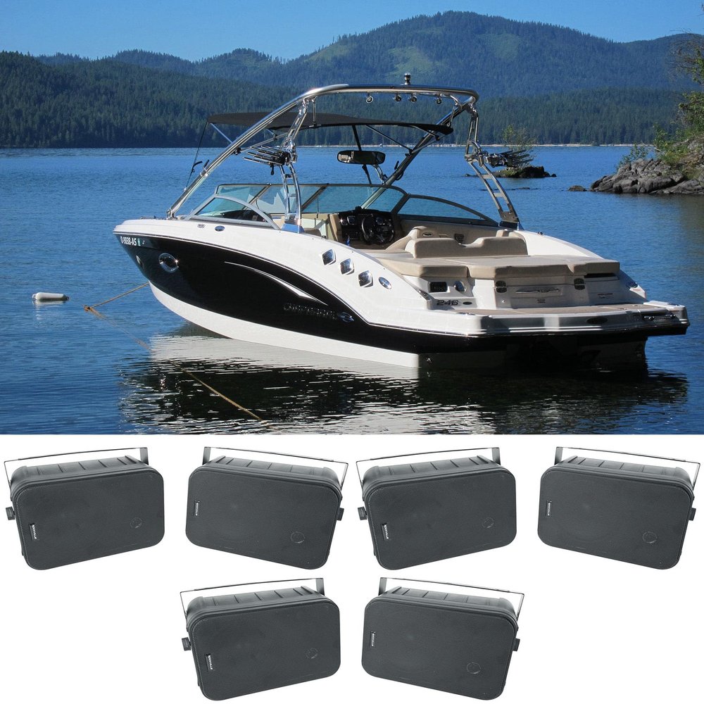 Rockville HP65S-8 Black 6.5" 500W/160W Indoor/Outdoor Waterproof Speakers 8-Ohm with Swivel Mounts and Rustproof Metal Grilles for Home, Patio, or Commercial Use, 6-Piece
