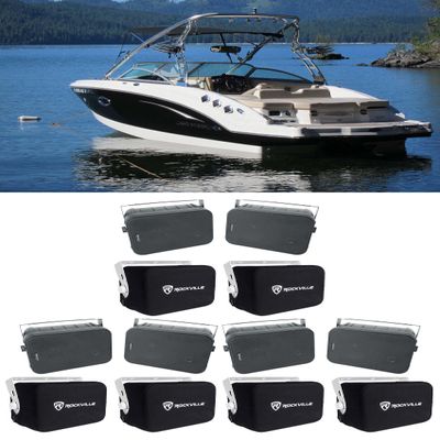 Rockville Bundle: (3) Pair HP65S-8 6.5" Black Marine Box Speakers+Swivel Brackets Bundle with (3) Pair RWBC65S Neoprene Covers (6 Items)