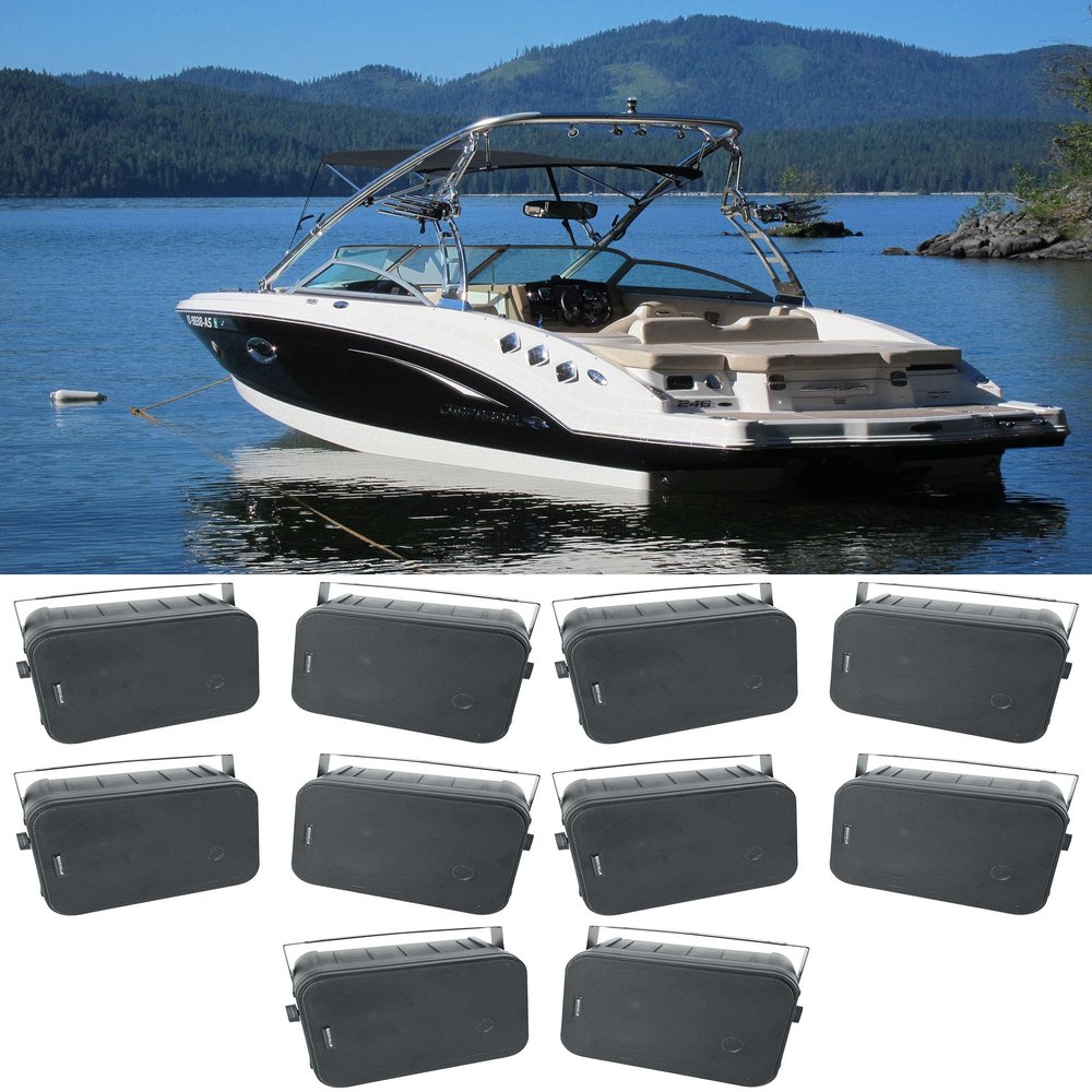 Rockville HP65S-8 Black Pair 6.5-in 8-Ohm Indoor/Outdoor Swivel Home Speakers, 500-Watt Peak per Pair, Waterproof ABS Cabinet, rustproof Metal Grills, for Boats, 5-Piece