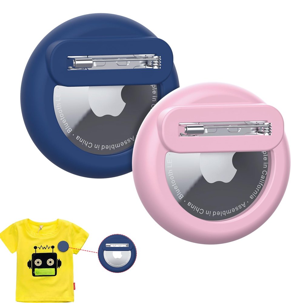 for Apple Airtag Holder for Kids Hidden, Air Tag-2 Pack GPS Tracker Case, Silicone Hidden for AirTag Holder for Kids with Safety Pin, Elderly, Luggage, Backpack, Cloth (Navy+Pink)