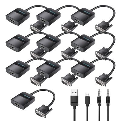 VENTION 10 Pack-1080P Video Dongle Adaptador Converter with Audio Cable (0.5FT), Male to Female for PC, Monitor, HDTV (Note: VGA to HDMI Only, Not Bi-Directional)