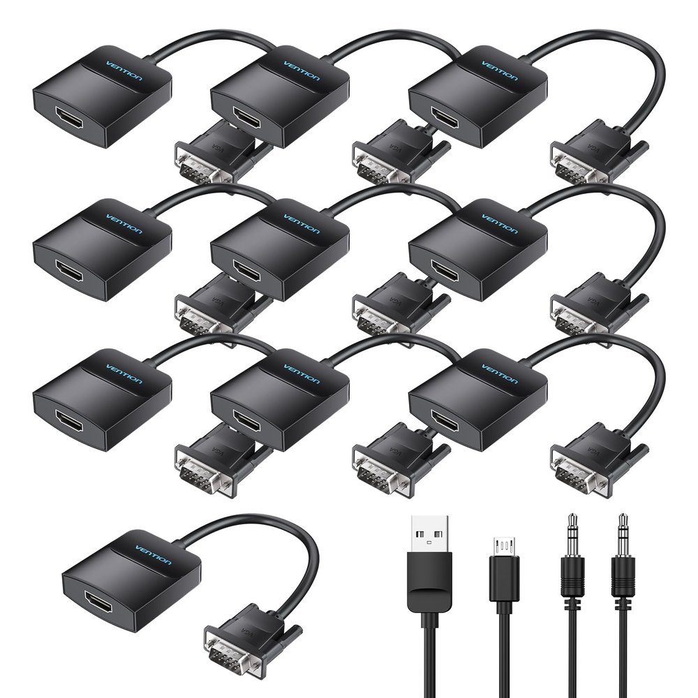 VENTION 10 Pack-1080P Video Dongle Adaptador Converter with Audio Cable (0.5FT), Male to Female for PC, Monitor, HDTV (Note: VGA to HDMI Only, Not Bi-Directional)