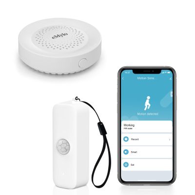 eMylo WiFi Motion Sensor, Smart Motion Detector Sensor for Alarm System Infrared Movement Detector with Smart Siren Alarm Compatible with TUYA/Smart Life (1 Receiver+1 Motion Sensor)