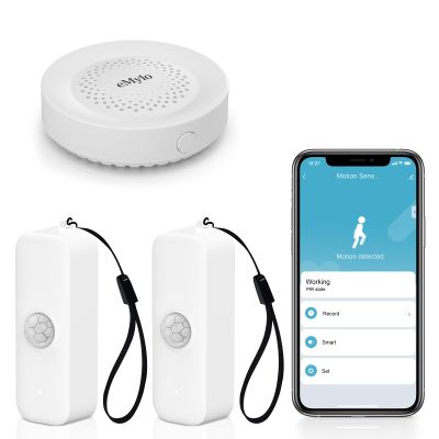 eMylo WiFi Motion Sensor, Smart Motion Detector Sensor for Alarm System Infrared Movement Detector with Smart Siren Alarm Compatible with TUYA/Smart Life (1 Receiver+2 Motion Sensor)