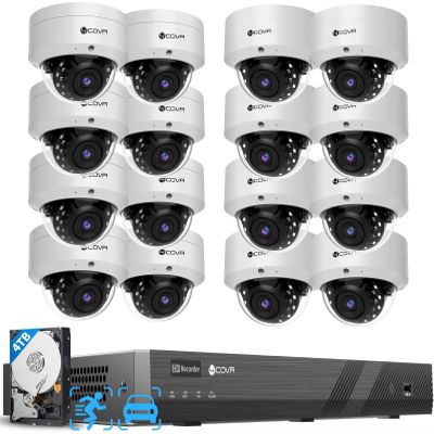 4COVR 16 Channel PoE Security Camera System for Business, 16x 5MP IK10 Vandal-Proof IP67 Dome Commercial IP Camera, Night Vision, 16CH NVR 4TB, AI Human Vehicle Detection, 24/7 Recording, LY54AX5M1616
