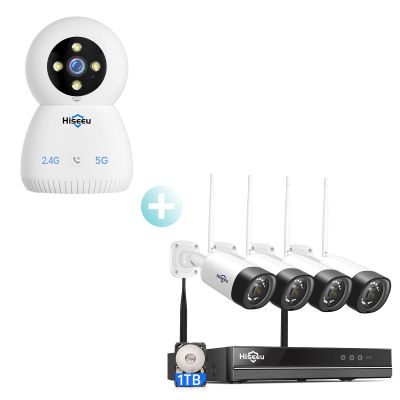 Wireless Pro,Plug & Play Hiseeu 2.5K 5MP WiFi Security Camera System Outdoor,Expandable 16CH 8MP NVR, 1TB HDD,Spotlight,2 Way Audio, IP66 Waterproof, Motion Alert, DC Power Plug-in, 24/7 Recording