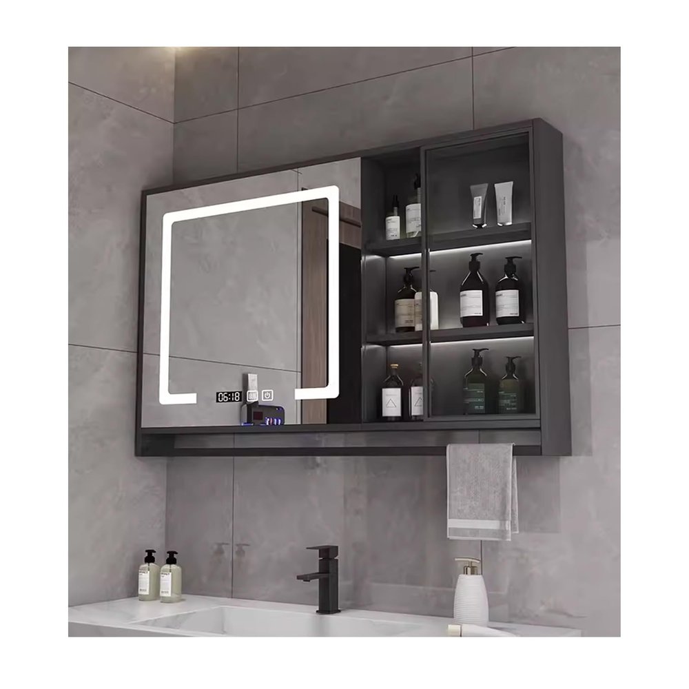 QWEASDF Bathroom Mirror CabinetMirror Cabinet for Bathroom, LED Bathroom Mirror with Lights, Bathroom Cabinet Wall Mounted, for Bathroom Wallwith Towel Rack(B,W110*H75cm/W43.3*H29.5in)