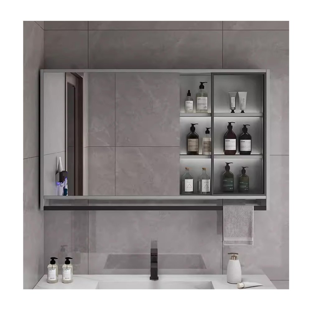 QWEASDF Mirror Cabinet for Bathroom, LED Bathroom Mirror with Lights, Bathroom Cabinet Wall Mounted, Bathroom Mirror Cabinetfor Bathroom Wallwith Towel Rack(A,W100*H75cm/W39.3*H29.5in)