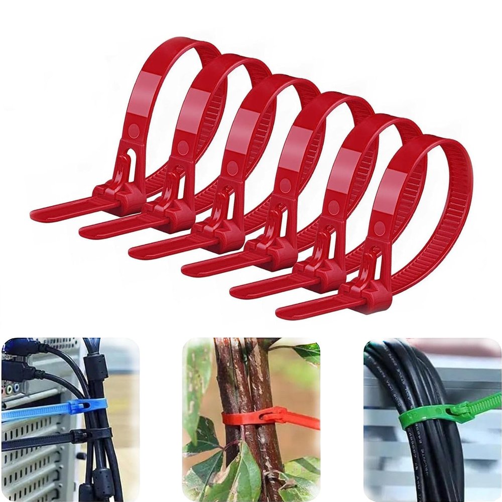 DirectNine Basics Buckle Self-Locking Premium Nylon Cable Wire Ties, Cable Zip Ties, Color Reusable Plastic Nylon Cable Ties, Releasable Zip Ties 100 PCS(Red,8x150mm), EBADJJAJS-RED-8X150MM