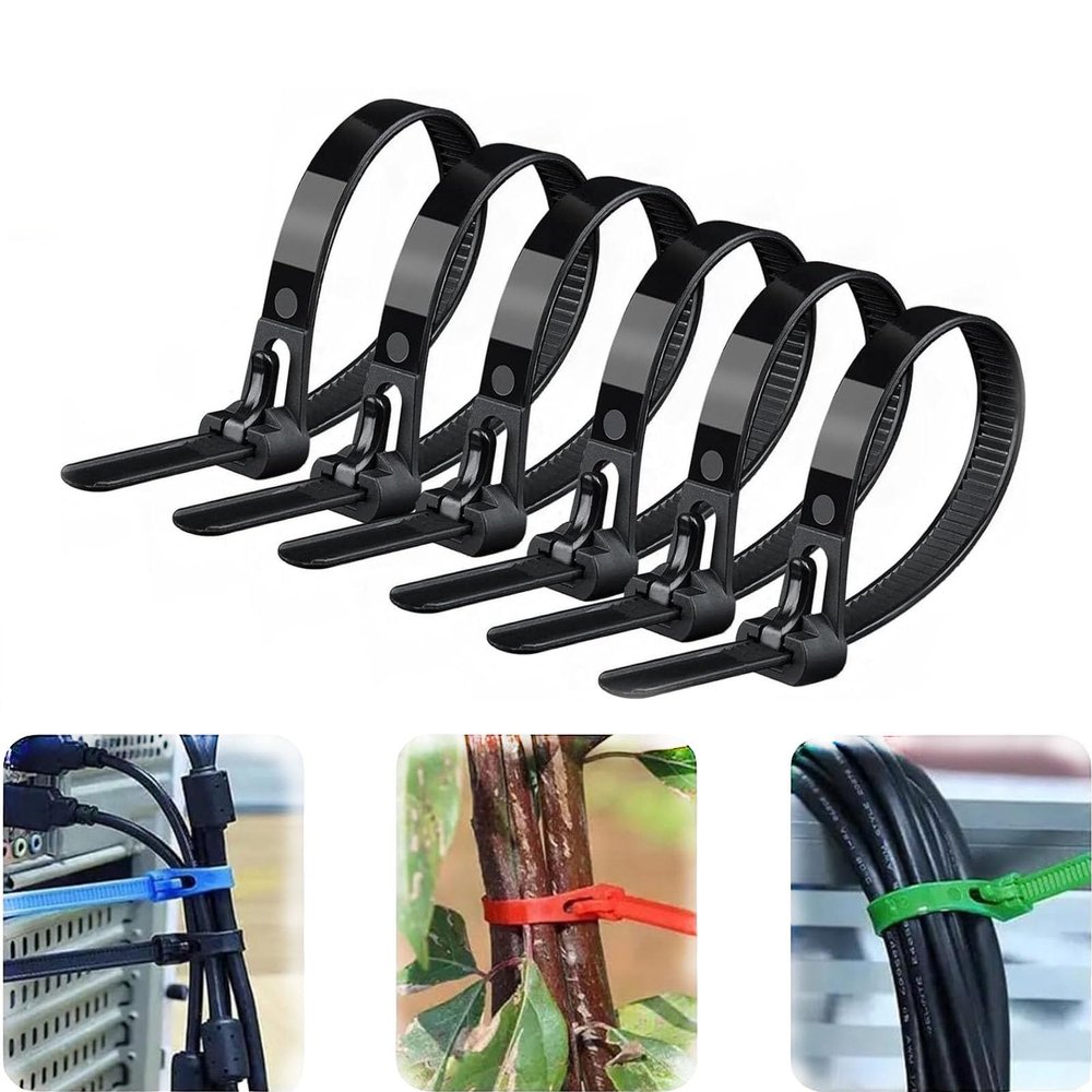 DirectNine Basics Buckle Self-Locking Premium Nylon Cable Wire Ties, Cable Zip Ties, Color Reusable Plastic Nylon Cable Ties, Releasable Zip Ties 100 PCS(Black,5x300mm), EBADJJAJS-BLACK-5X300MM