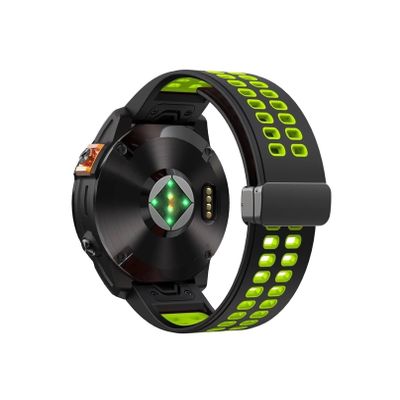 Yenle 26mm 22mm Magnetic Folding Buckle Silicone Watch Band Fit for Garmin Fenix 7 7X Pro 6 6X 5 5X Plus/Epix Gen 2 47 51mm Watch Strap(Green Black,26mm)