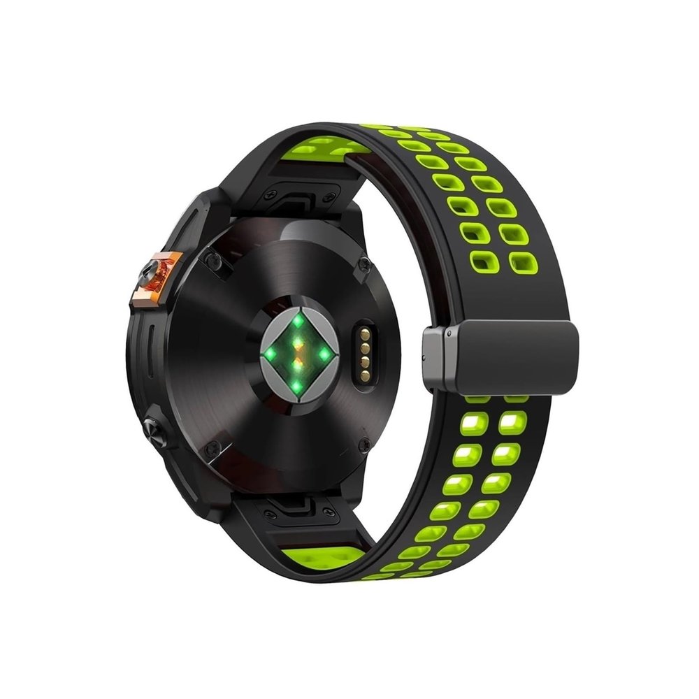 Yenle 26mm 22mm Magnetic Folding Buckle Silicone Watch Band Fit for Garmin Fenix 7 7X Pro 6 6X 5 5X Plus/Epix Gen 2 47 51mm Watch Strap(Green Black,26mm)