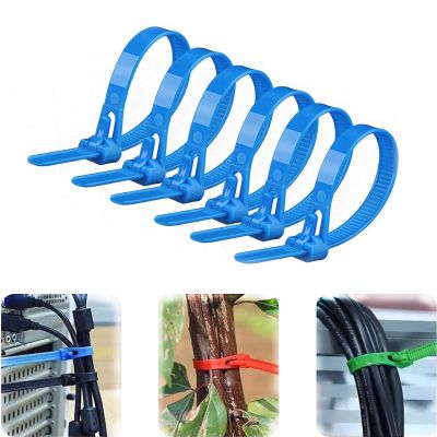 Buckle Self-Locking Premium Nylon Cable Wire Ties, Cable Zip Ties, Color Reusable Plastic Nylon Cable Ties, Releasable Zip Ties 100 PCS(Blue,5x300mm)