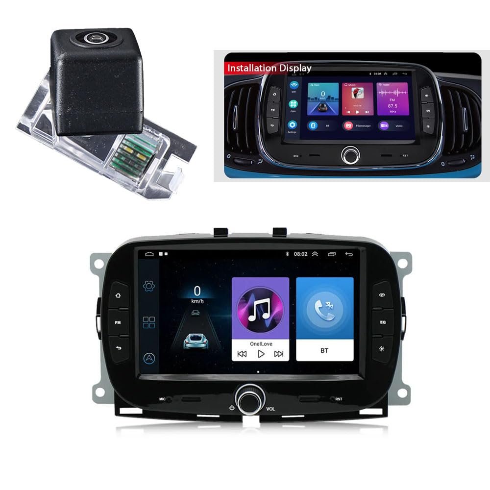 Carplay&Android Auto Car Stereo,7 inch Touchscreen GPS Navigator with North America Map,Lifetime Map Free Update,Reverse Backup Camera Replacement for Fiat 500 312 2013/12-2023/12