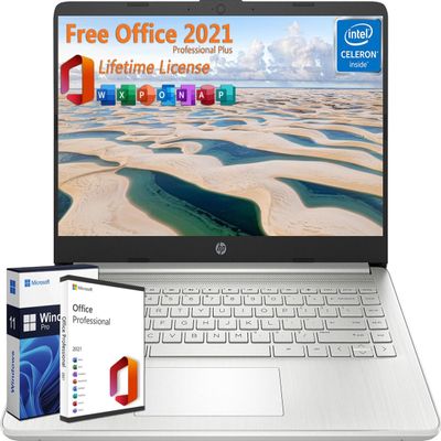 HP 14" Laptop Student Business, with Office Lifetime License & Windows 11 Pro, Intel Dual-Core N4120, 16GB RAM, 384GB Storage(128GB eMMC+256GB MSD), Ultra Light, Webcam, WiFi, Designed Mouse