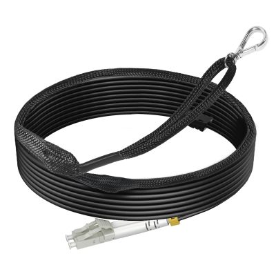 RamboCables 15m/49ft OM3 Industrial TPU Fiber Patch Cable Outdoor Armored, LC to LC Outdoor Fiber Optic Cable Multimode, 10GB Duplex 50/125um with Pulling Eye Kit Installed on one end, OD 3MM