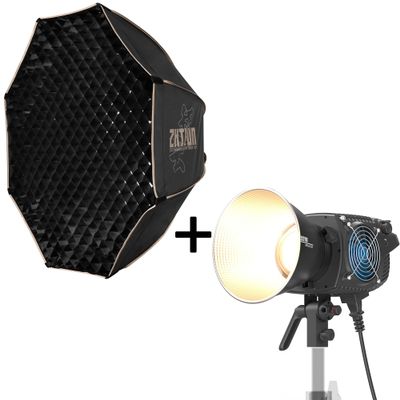 ZHIYUN MOLUS B300 + 90cm Octagonal Softbox, 300W COB Video Light + 35inch Octagonal Light Softbox for Portrait, Studio Lighting, Fashion Shoots to Product Photography, Interview