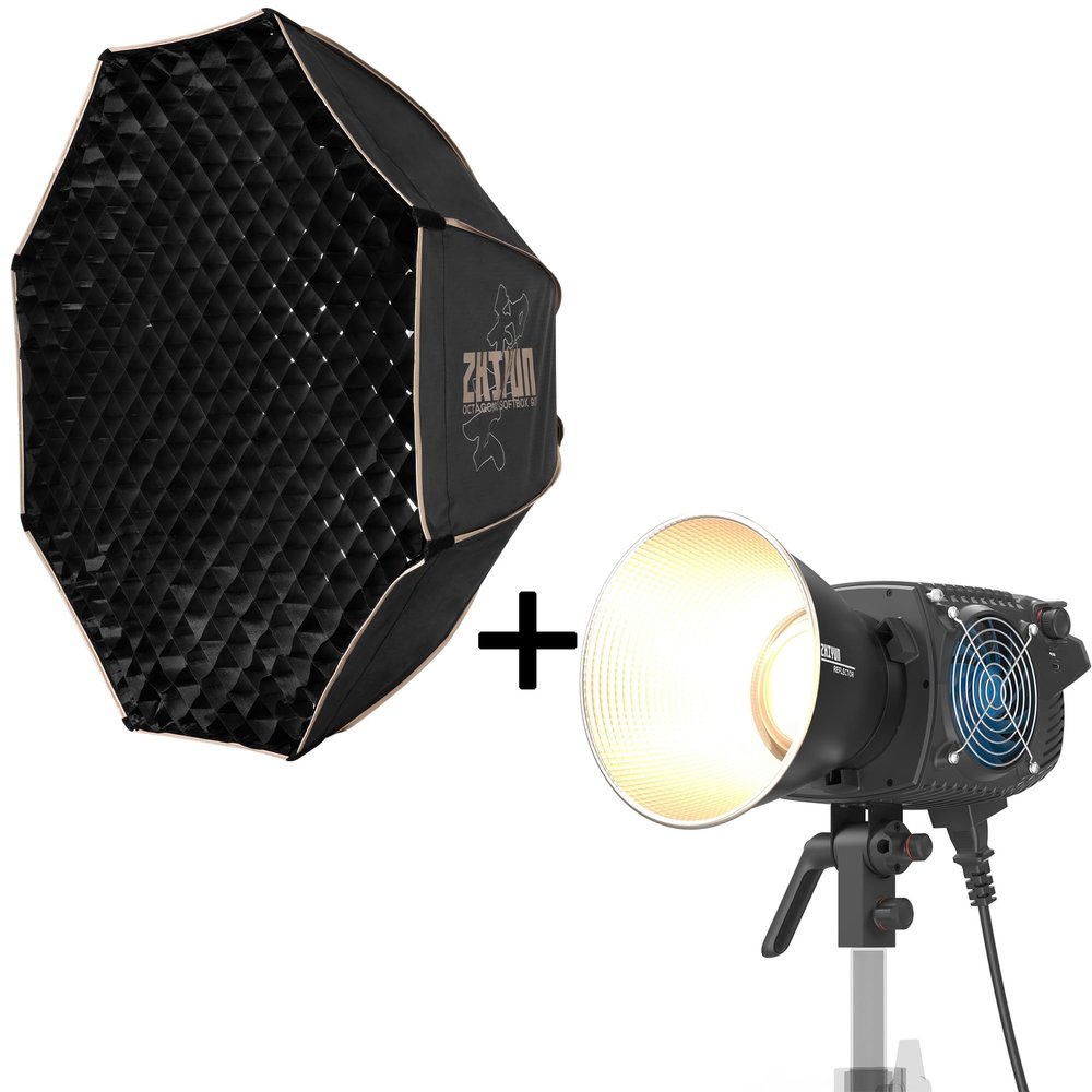 ZHIYUN MOLUS B300 + 90cm Octagonal Softbox, 300W COB Video Light + 35inch Octagonal Light Softbox for Portrait, Studio Lighting, Fashion Shoots to Product Photography, Interview