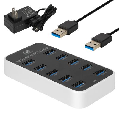 A-Goldnest Powered 10-Port USB 3.0 Hub, USB Data Hub with LED Work Indicator, 3.3FT Cable, 12V/3A Power Adapter, for Laptop MacBook Pro/Air PC