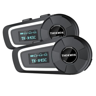 THOKWOK Helmet Bluetooth Headset, TK-X4SC Motorcycle Helmet Intercom for 6 Riders Up to 2000M, Music Share/Top-Tier Noise Reduction/LCD Screen/HiFi Stereo,Universal Communication System (2 Pack)