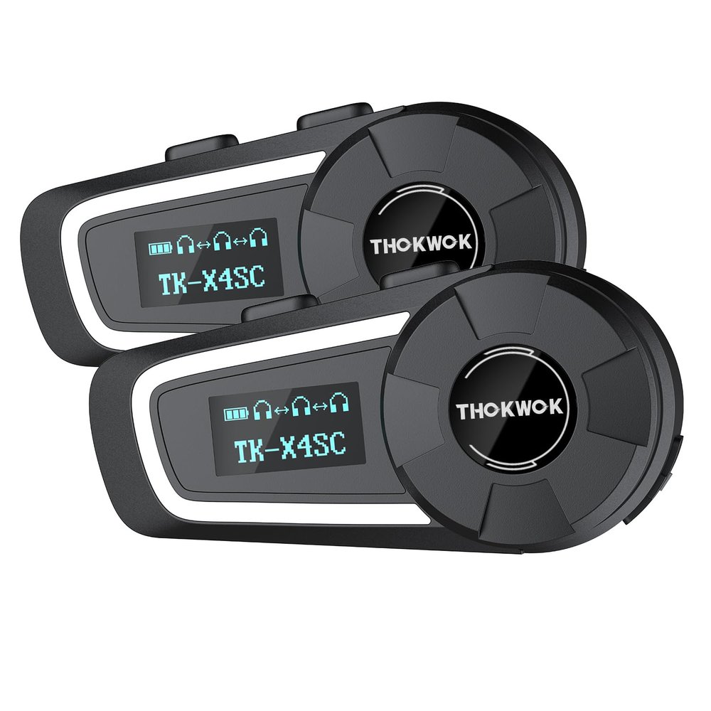 THOKWOK Helmet Bluetooth Headset, TK-X4SC Motorcycle Helmet Intercom for 6 Riders Up to 2000M, Music Share/Top-Tier Noise Reduction/LCD Screen/HiFi Stereo,Universal Communication System (2 Pack)