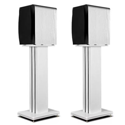 ENHEN Speaker Stand 2Pcs White Bookshelf Speakers Surround Sound, Wood Grain Universal Floor Speaker Pedestal, Elevated Monitor Mounts for TV, 6 24 28 32 36 Inch(80cm/31.5in/2.6ft)