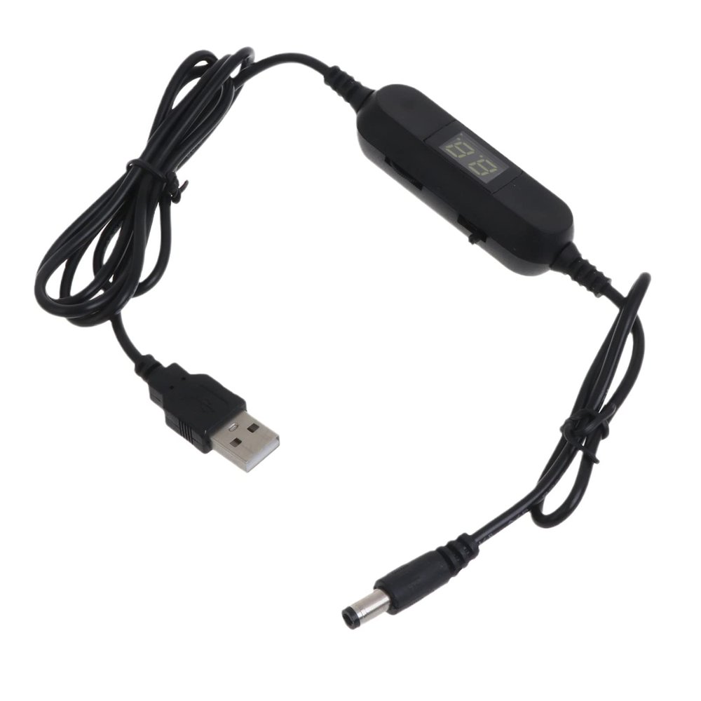Rooyar 130cm USB to 1.5V-12V 5.5x2.1mm Adjustable Cable with LED Voltmeter for LED Lights, Car 1.5V-12V Devices