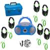 HamiltonBuhl LCP/CD385/6STG 6-Station Listening Center with AudioAce Bluetooth Boombox, 6 Smart-Trek Deluxe Headphones with Green Accents, Jackbox, and Carry Case view 1