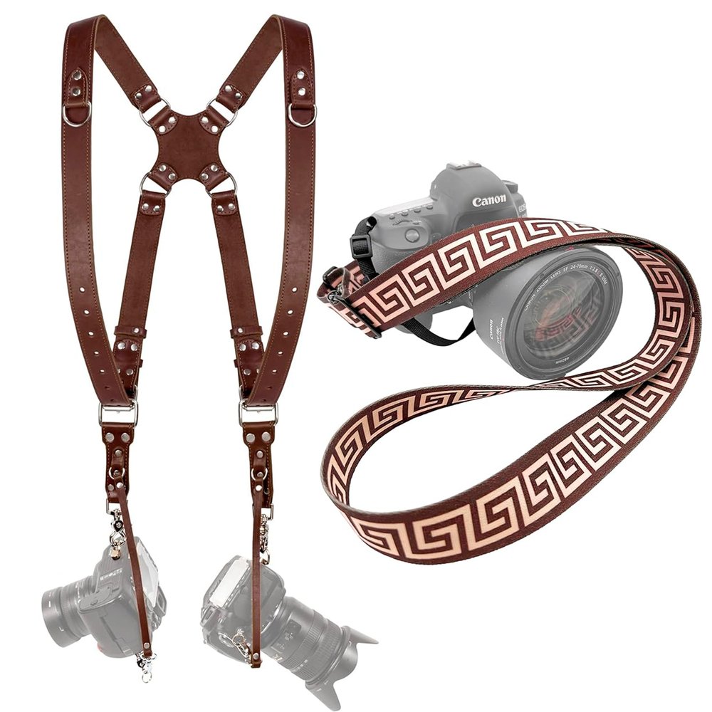 C Coiro Camera Harness for 2 Cameras + Camera Neck Strap with Pattern Design Camera Straps for Photographers of All Levels