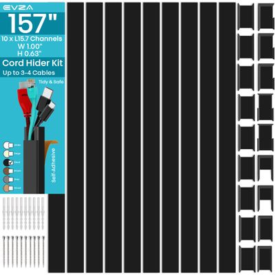 Black Cord Cover Wire Hider - 157in Large Cable Concealer, Cord Hider for Wall Mount TV, Cable Raceway Kit, Extension Cord Cover Indoor, Electrical Wire Cover, Cable Management Wall, Wire Molding