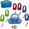 HamiltonBuhl LCP/CD385/6FX 6-Person Listening Center with AudioAce Bluetooth Media Player, 2 Blue, 2 Green and 2 Red Flex-Phones Headphones, Jackbox and Carry Case view 1