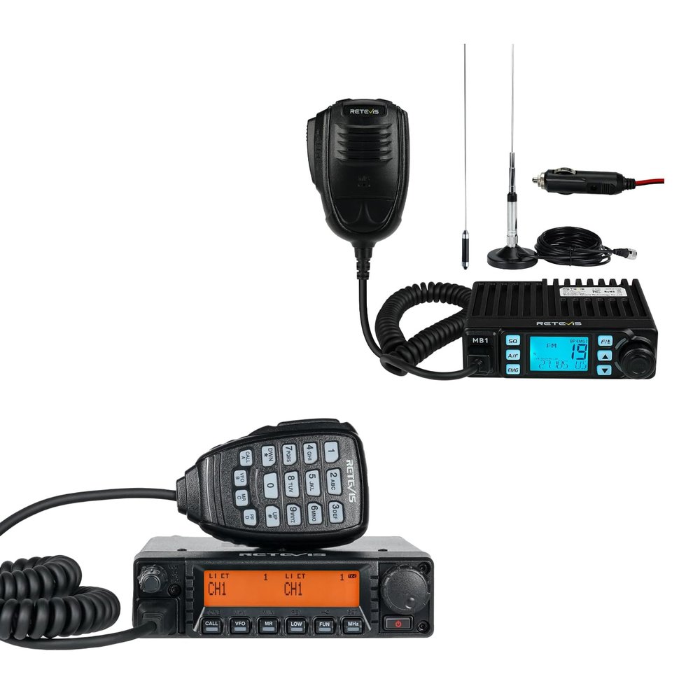 Retevis RA87 GMRS Mobile Radio, Mobile Transceiver(1 Pack) Bundle with MB1 AM/FM CB Radio(1 Pack), Chirp, Dual Watch, Noise Reduction, Long Distance Communication Solutions for Off-Road Traveling